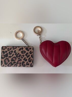Victoria’s Secret Bag Charm Set -  Leopard Card Holder & Red Heart Coin Pouch